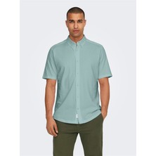Only & Sons Onstarp Slım Pıque Btn Down Ss Shırt Erkek Mavi Kk Gömlek - 22026106