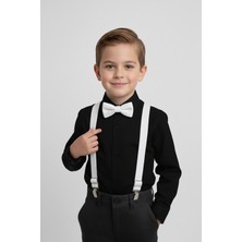 Merdia Kids Erkek Çocuk Uzun Kol Siyah Gömlek ve Beyaz Askı Papyon Takım