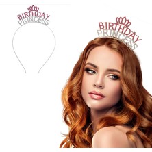 Zero Land Ozlstor Kristal Taşlı Pembe Birthday Princess Yazılı Parti Tacı 19X11 cm