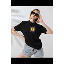 Mericline Unisex Bisiklet Yaka Baskılı T-Shirt - Siyah