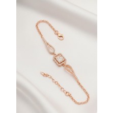 Çekirdek Jewelry 925 Ayar Gümüş Rose Kaplama Baget Taşlı Bileklik