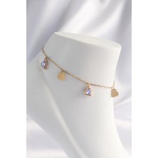 Nehir 316L Çelik Gold Renk Minimal Renkli Zirkon Taşlı Kalp Halhal