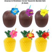 Zero Land Ozlstor Ananas &amp; Hindistan Cevizi Tasarımlı Pipetli Bardak Seti (6 Adet)