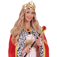 Zero Land Ozlstor Taşlı Altın Renk Prenses Tacı ve Kırmızı Kraliyet Prenses Asası