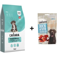 Caviara Somonlu Mini Küçük Irk Yavru Köpek Maması 2 kg + 1 Adet Caviara Ördek Etli Kalsiyum Kemik Köpek Ödülü 80 gr
