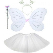 Zero Land Ozlstor Beyaz Kelebek Kostümü - Beyaz Kelebek Kostüm Aksesuar Seti 4 Parça