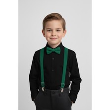 Merdia Kids Erkek Çocuk Uzun Kol Siyah Gömlek ve Yeşil Askı Papyon Takım