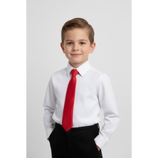 Merdia Kids Erkek Çocuk Uzun Kol Beyaz Gömlek ve Kırmızı Kravat Takım