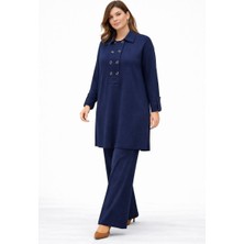 BezeXL Büyük Beden Düğmeli Örme Ikili Takım Lacivert