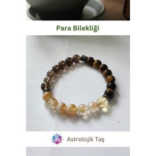 ASTRO STONES Doğal Taş Para Bilekliği - Para Mıknatısı Çekimi - Bolluk Bereket - Sitrin, Kaplan Gözü & Dumanlı Kuvars