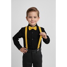 Merdia Kids Erkek Çocuk Uzun Kol Siyah Gömlek ve Sarı Askı Papyon Takım