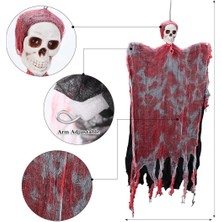 Zero Land Ozlstor LED Işıklı Kahkaha Atan Sesli Sensörlü Ürpertici Kuru Kafa Kanlı Korku Hayalet Saçaklı Dekor 90X50 cm