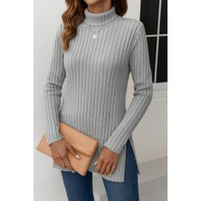 Mericline Kadın Uzun Kollu Balıkçı Yaka Yandan Yırtmaçlı Şardonlu Kaşkorse Bluz