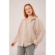 Mericline Çizgi Detaylı Cepli Camel Gömlek