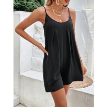 Mericline Kadın Ip Askılı Yuvarlak Yakalı Pileli Viskon Tulum