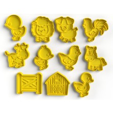 ADA 3D Çiftlik Hayvanları Temalı Inek Kuzu At Tavuk Ahır Figürlü Kurabiye Kalıbı Seti