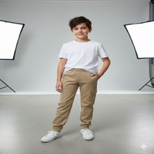 Balcı Unisex Ribanalı Paçaları Düz Bej Okul Pantolonu