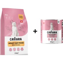 Caviara Tavuklu Yetişkin Kedi Maması 1.5 kg + 1 Adet Caviara Sos Içinde Et Parçacıklı Tavuklu Yetişkin Kedi Konservesi 415 gr