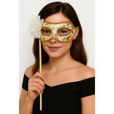 Zero Land Ozlstor Lüks Taşlı Saplı Maskeli Balo Maskesi Beyaz Renk 35 cm