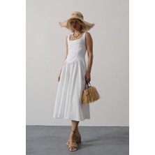 Mericline Askılı Uzun Elbise - Beyaz