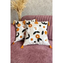 Lugmo 2 Adet Keten Kumaş Nakışlı Püsküllü Kırlent Kılıfı Punch Renkli Emoji