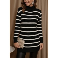 Mericline Kadın Uzun Kollu Degaje Yaka Çizgili Sonya Iplik Mini Boy Triko Elbise (Kemersiz)