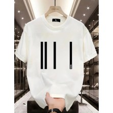 Mericline Baskılı Oversize Bisiklet Yaka T-Shirt - Beyaz