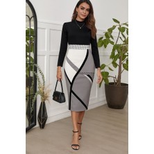 Mericline Kadın Uzun Kollu Balıkçı Yaka Dalgıç Midi Boy Elbise