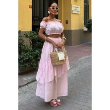 Mericline Büzgülü Crop Kat Detaylı Fırfır Etekli Takım 10196