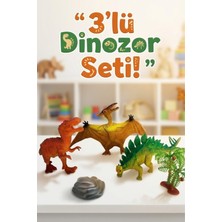 Craftivio 3'lü Dinozor Seti - Ağaç ve Kaya Aksesuarlı Gerçekçi Oyuncak Hayvan Figürleri - Eğitici Oyun Seti