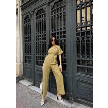 Mericline Keten Tulum Bel Bağlama Detaylı - Yeşil