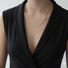 Lente Aksesuar 14K Altın Kaplama Orta Kalın Yansımalı Yılan Kolye-Tarz Kadın Kolye