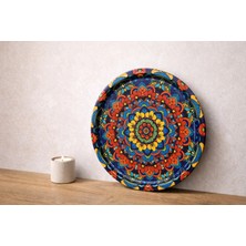 Atagift Hediyelik Renkli Mandala Desenli Metal Çay Kahve Sunum Tepsisi – Yuvarlak, Modern Tasarım 30CM