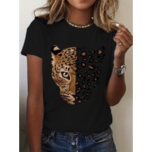 Mericline Kadın Kısa Kollu Bisiklet Yaka Desenli Viskon Bluz