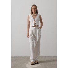 Mericline Bağlamalı Yelek - Beyaz