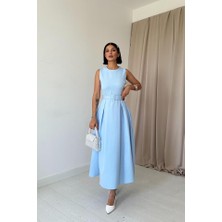 Mericline Bebe Mavi Halter Yaka Kloş Elbise