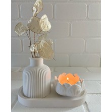 Nur Tasarım Atolyesi 3'lü Set Lotus Mumluk(Mum Dahildir.), Düz Çizgili Desen Vazo, Sunumluk