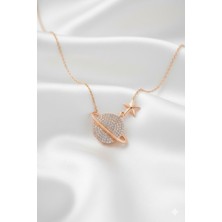 Çekirdek Jewelry 925 Ayar Gümüş Rose Kaplama Gezegen Kolye