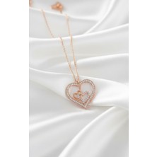 Çekirdek Jewelry 925 Ayar Gümüş Rose Kaplama Kalplı Kolye
