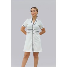 On Triko Düğme Detaylı Elbise 56483