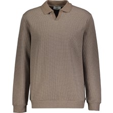 Süvari Regular Fit Polo Yaka V Patlı Düğmesiz Armürlü Sweatshirt