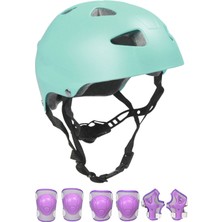 Feyza Design Turkuaz Renkli Çocuk Spor Koruyucu Seti: Kask, Dizlik, Dirseklik, Paten Dizlik
