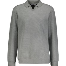 Süvari Regular Fit Polo Yaka V Patlı Düğmesiz Armürlü Sweatshirt