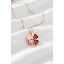 Çekirdek Jewelry 925 Ayar Gümüş Rose Kaplama Ters Yonca Kolye