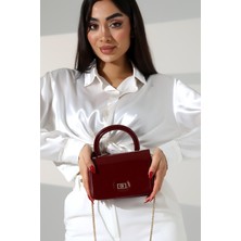 Moda Lime Kadın Mini Kutu Bordo Rugan El Çantası