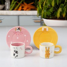 Kosova Züccaciye Kosova Kedi & Köpek Figürlü 2’li Seramik Kahve Fincan Seti