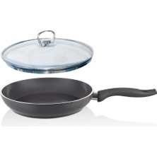 Falez Seramik Tava 30 cm Füme Renk Tek Kulplu Cam Kapaklı