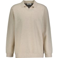 Süvari Regular Fit Polo Yaka V Patlı Düğmesiz Armürlü Sweatshirt