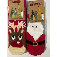 Biricik İç Giyim Yeni Yıl, Yılbaşı, Noel, Geyikli, Renkli Kaydırmaz Taban Çocuk Çoraplar 2 Li Paket (2 Adet)
