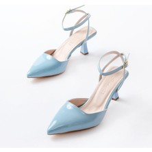ST-004 Bebe Mavi Rugan Günlük 7 cm Topuklu Bayan Ayakkabı